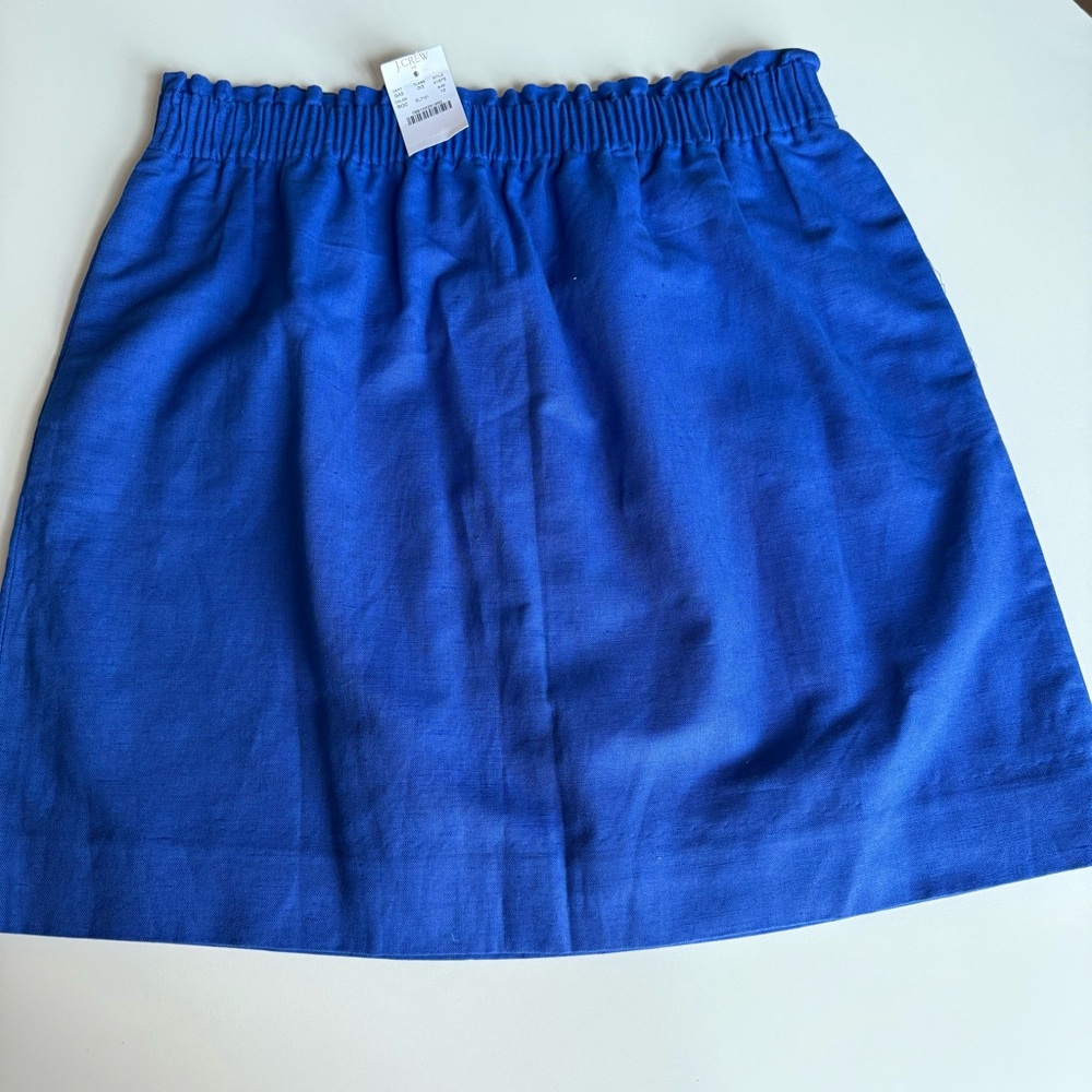 New J. Crew Vibrant Blue Mini Skirt Size 12 NWT 55 % Linen 45 % Cotton Lined